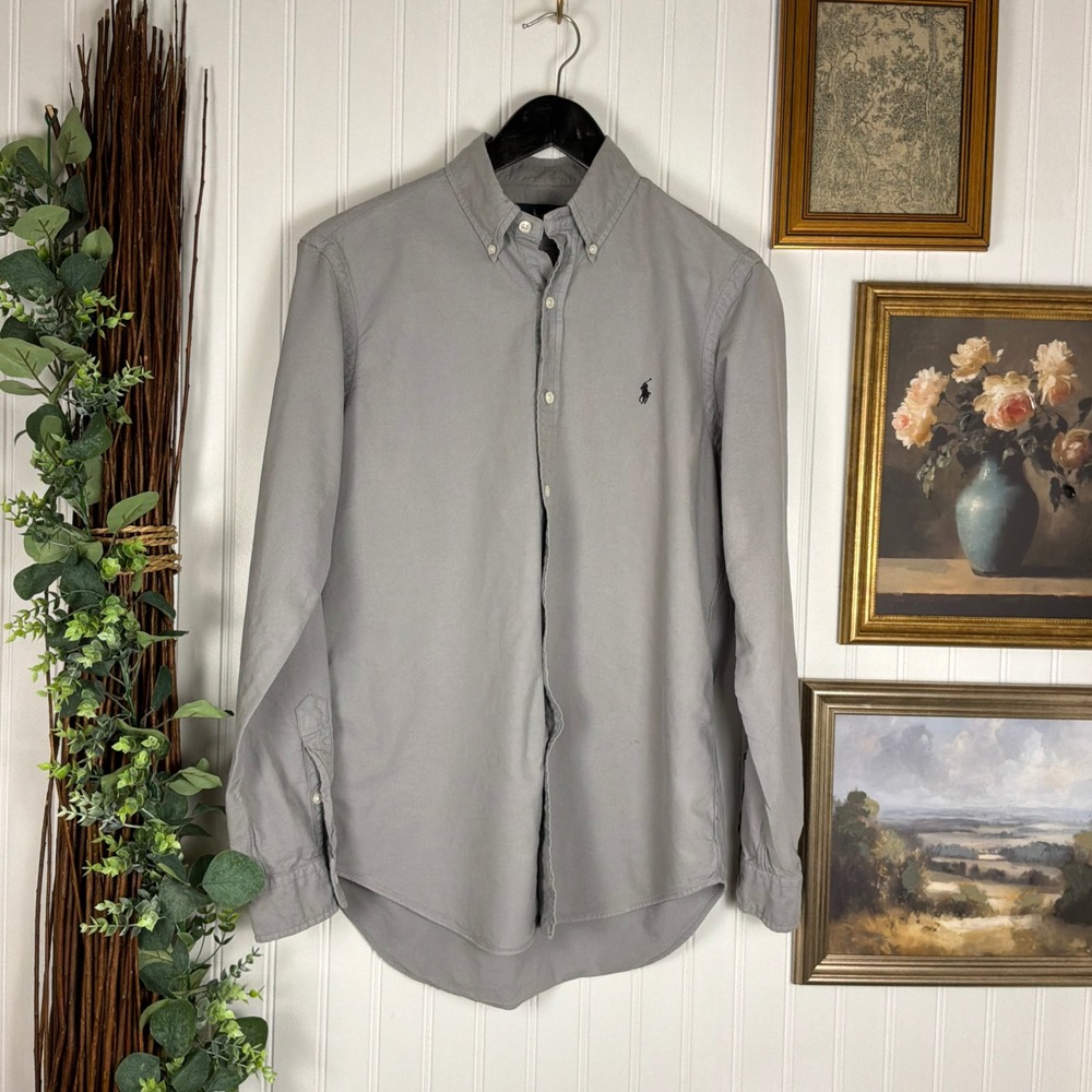 Ralph Lauren Button Down Shirt Mens Small Gray Good Long Sleeve Oxford